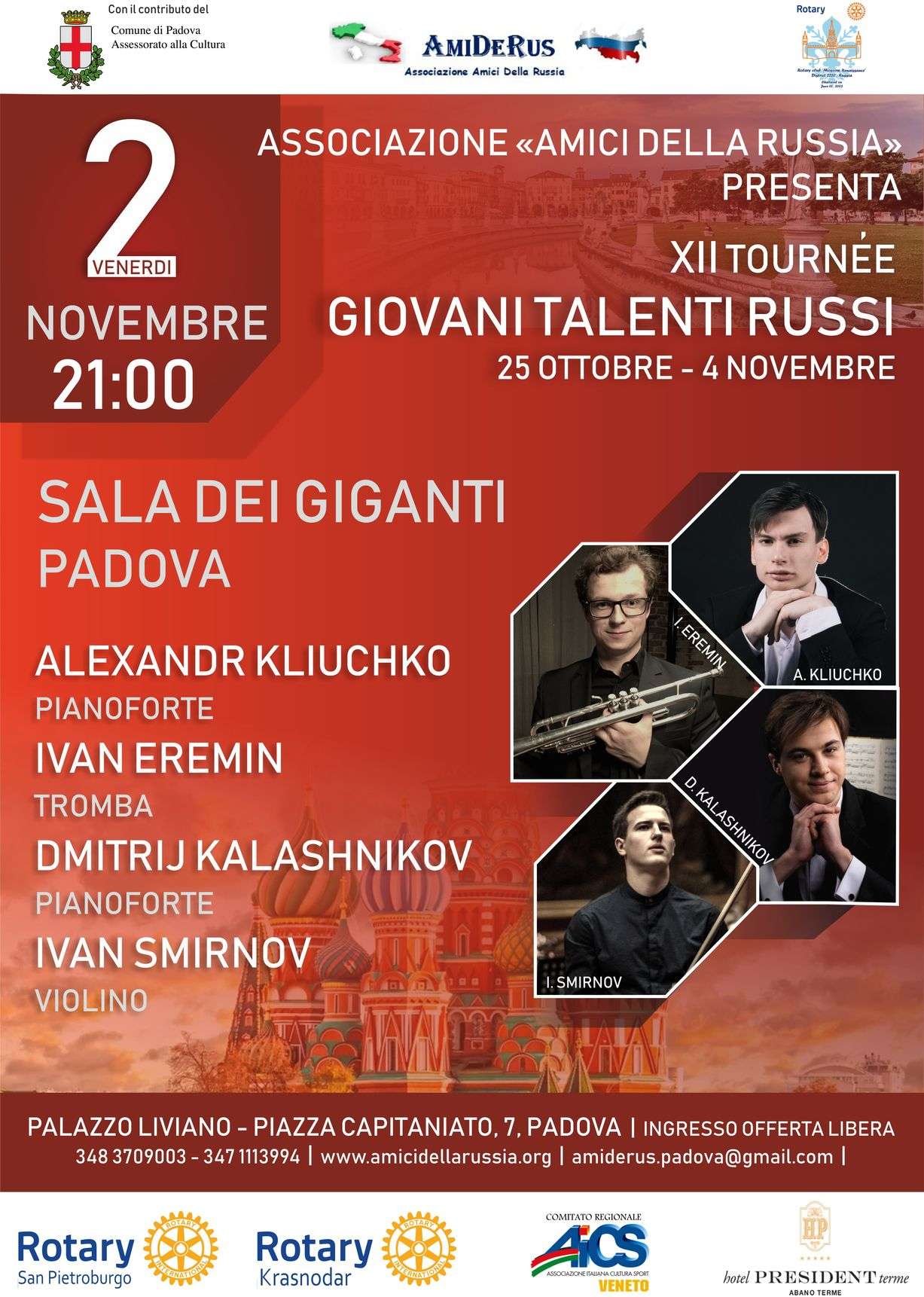 Giovani talenti russi in concerto in Sala dei Giganti – Padova